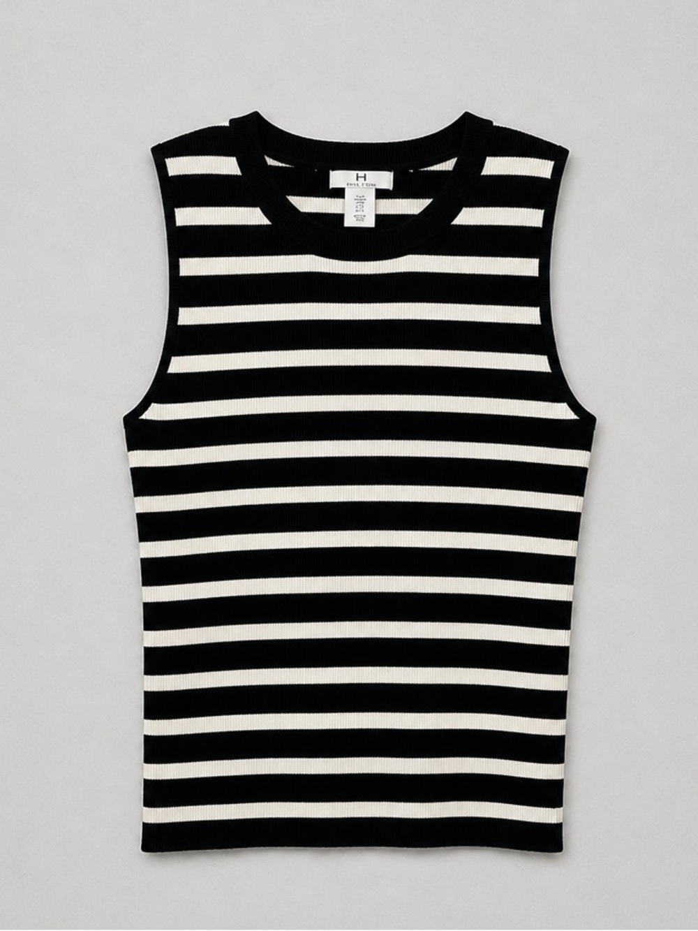 HALSTON‎ Ribbed Striped Sleeveless Knit Tank Top Black White Size Medium